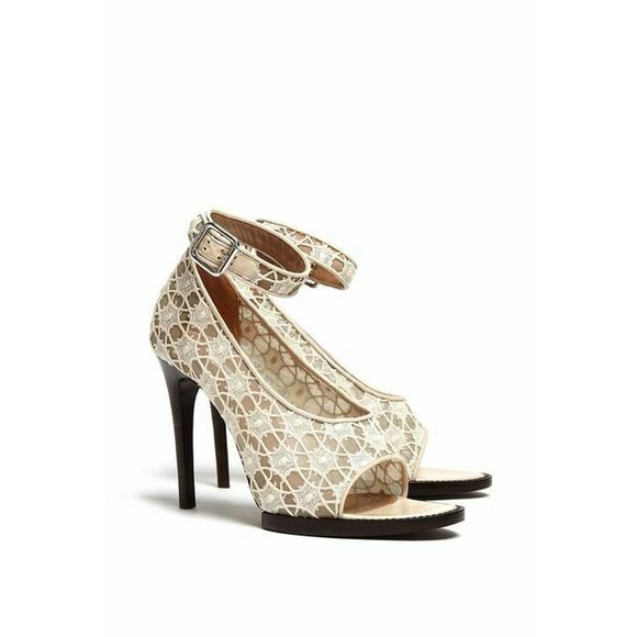 Carven Lace Mesh Sandal Pump Cream Neutral OpenToe - Picture 1 of 8